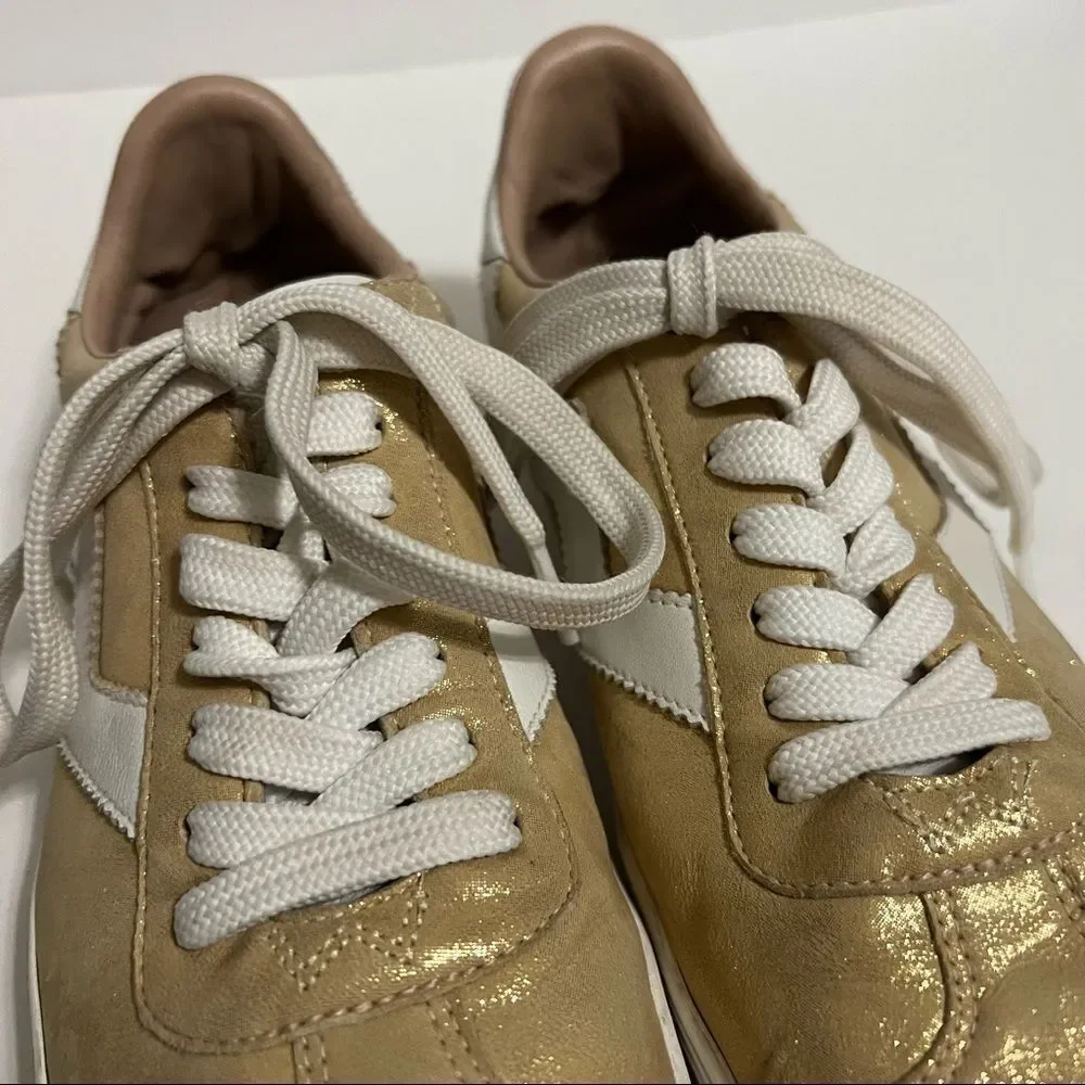 Stuart Weitzman Daryl Metallic Leather Sneakers Gold And White Size 7